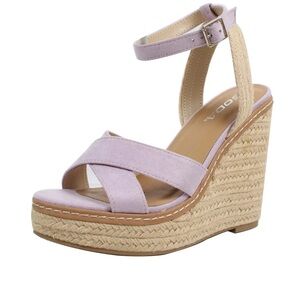 Shannon Lavender Cross Strap Wedges - pink lily soda